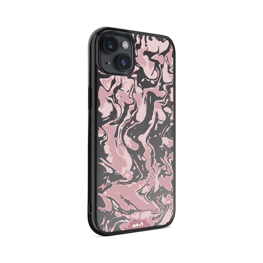 Clear Protective Phone Case Transparent Qi Wireless Charging Marbled Dusky Pink Design | iPhone 14 Plus,iPhone 14,iPhone 15,iPhone 15 Plus